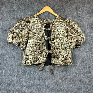 English Factory Animal Print Puff Sleeve Blouse Size Large